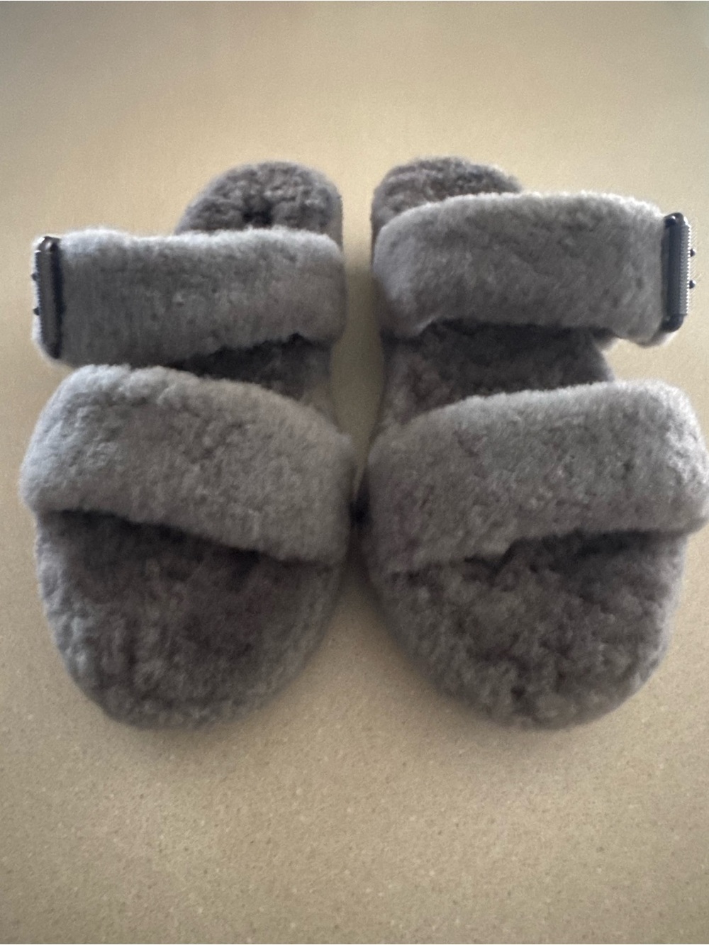 UGG Plush Double-Strap Slide in Charcoal Gray